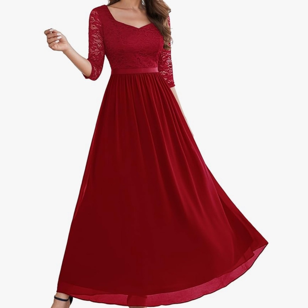 Elegant Red Lace Evening Gown